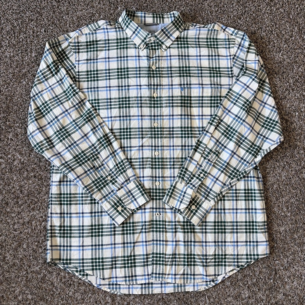 Izod Saltwater Classics Button Up Shirt XL Long Sleeve White Blue Plaid